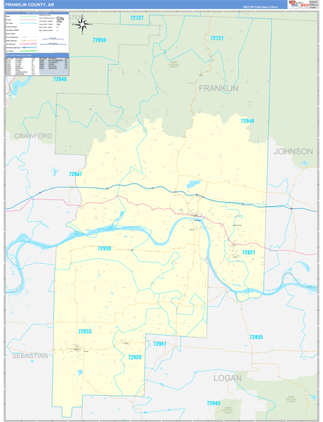 Franklin County, AR Zip Code Wall Map