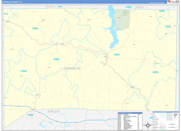 Franklin County, IN Wall Map Basic Style