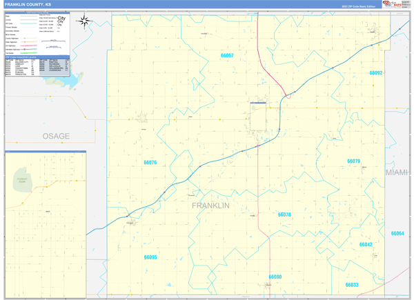 Franklin County Wall Map Basic Style