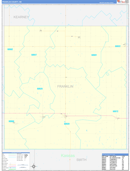 Franklin County, NE Zip Code Wall Map
