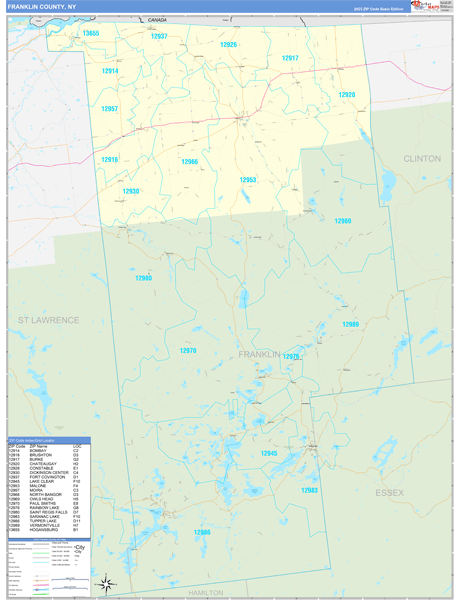 Franklin County, NY Zip Code Wall Map