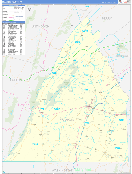 Franklin County, PA Carrier Route Wall Map