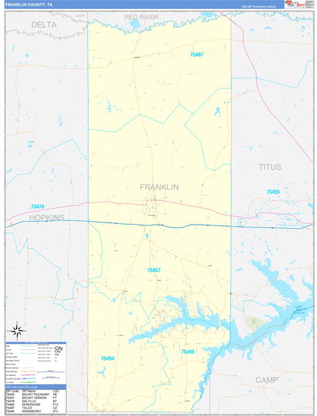 Franklin County, TX Zip Code Wall Map