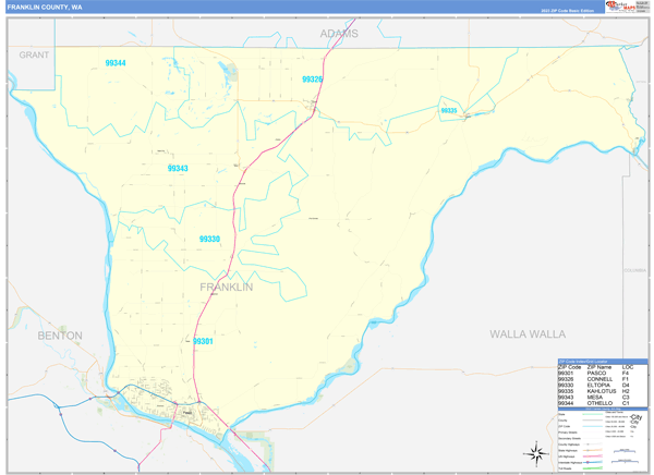 Franklin County, WA Zip Code Wall Map