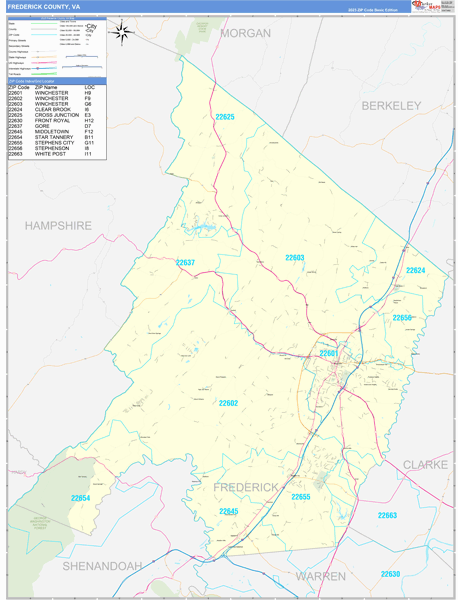 Frederick County Va Map Frederick County, Va Zip Code Wall Map Basic Style By Marketmaps - Mapsales