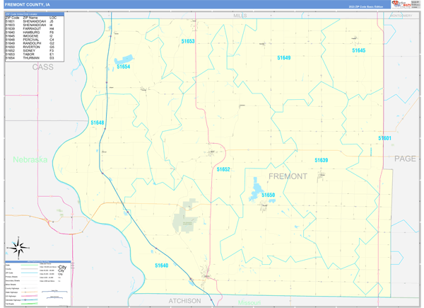Fremont County, IA Zip Code Wall Map