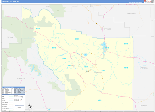 Fremont County Wall Map Basic Style