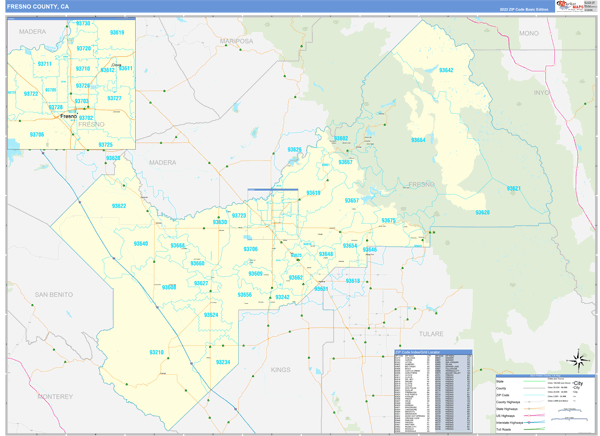 Fresno County Wall Map Basic Style