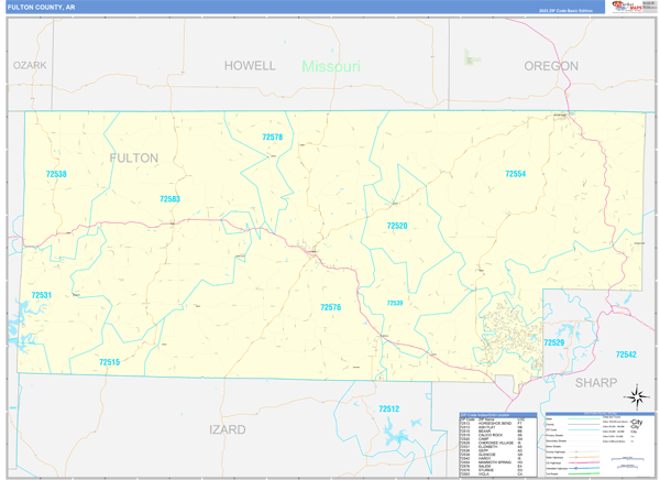 Fulton County, AR Zip Code Wall Map