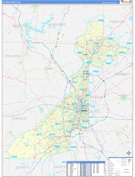 Fulton County, GA Carrier Route Wall Map