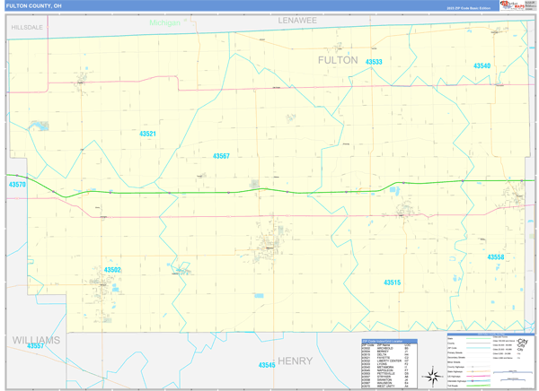 Fulton County, OH Carrier Route Wall Map