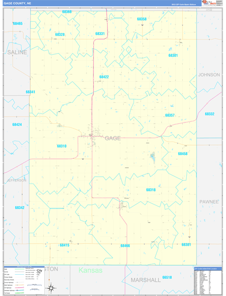 Gage County, NE Zip Code Wall Map
