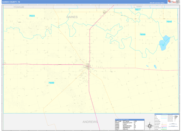 Gaines County, TX Zip Code Wall Map