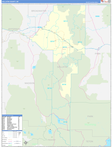Gallatin County, MT Zip Code Map