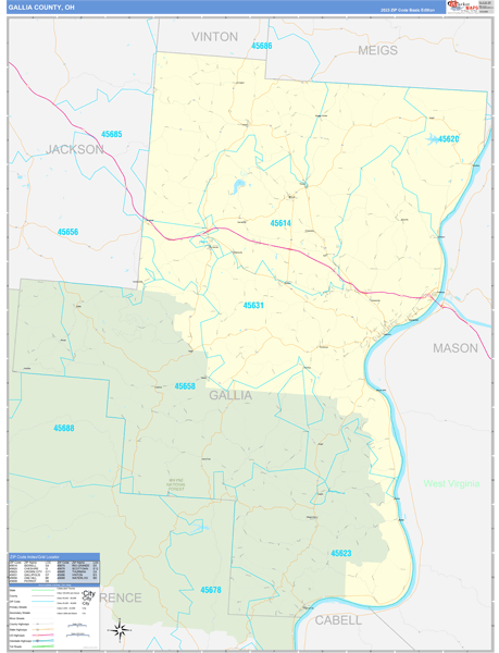 Gallia County, OH Zip Code Wall Map