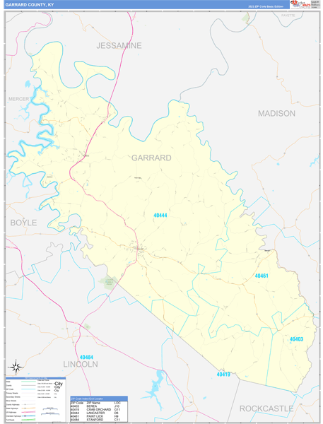 Garrard County, KY Wall Map Basic Style