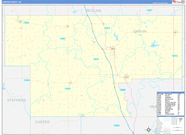 Garvin County, OK Wall Map Basic Style