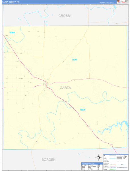 Garza County, TX Carrier Route Wall Map