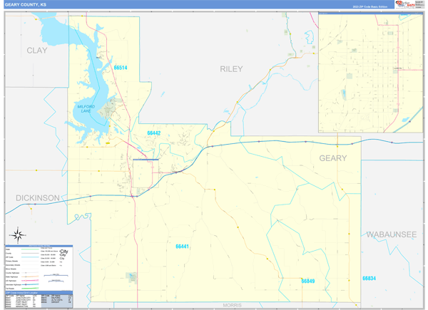 Geary County, KS Zip Code Wall Map