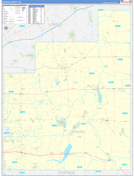 Geauga County Wall Map Basic Style