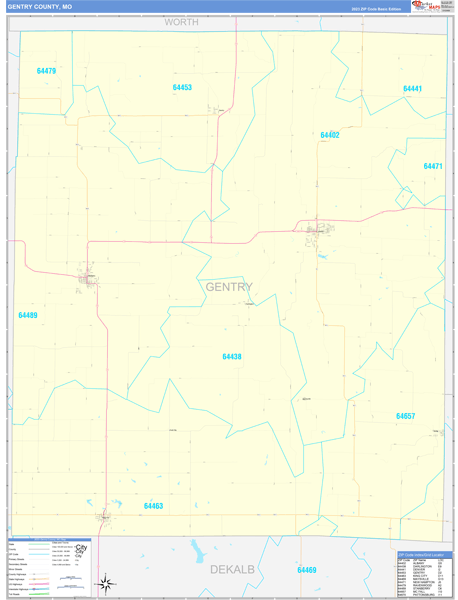 Gentry County, MO Wall Map Basic Style