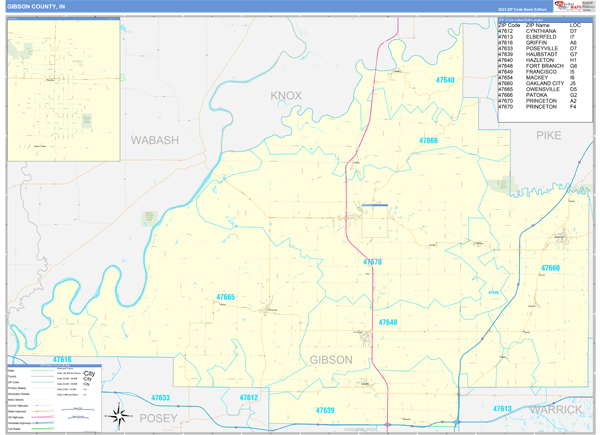 Gibson County, IN Zip Code Wall Map