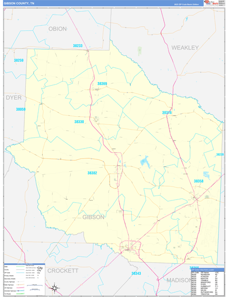 Gibson County, TN Zip Code Map