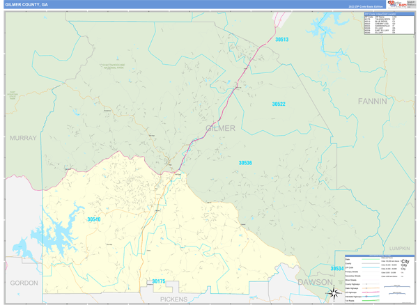 Gilmer County, GA Carrier Route Wall Map
