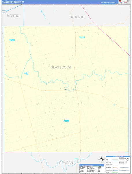 Glasscock County, TX Zip Code Wall Map