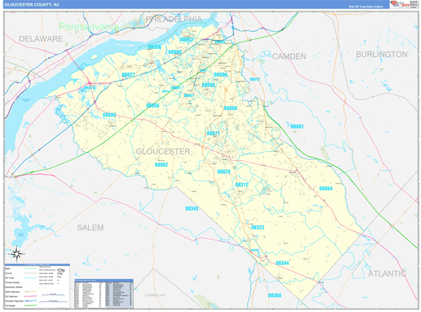 Gloucester County, NJ Zip Code Wall Map