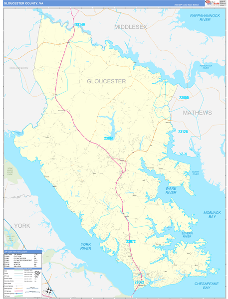 Gloucester County, VA Zip Code Wall Map