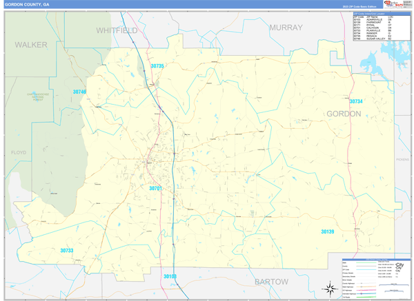 Gordon County, GA Wall Map Basic Style