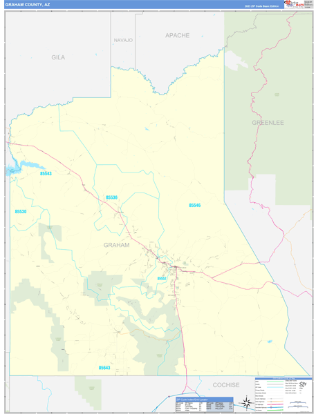 Graham County, AZ Wall Map Basic Style