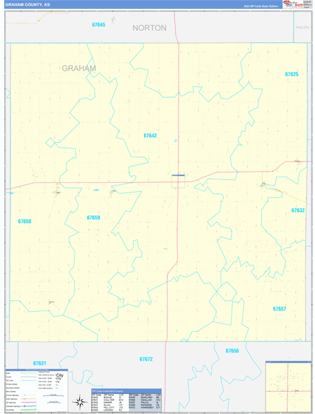 Graham County, KS Wall Map Basic Style
