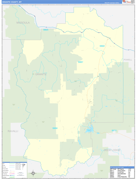 Granite County, MT Zip Code Wall Map