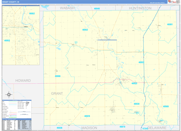 Grant County, IN Zip Code Wall Map