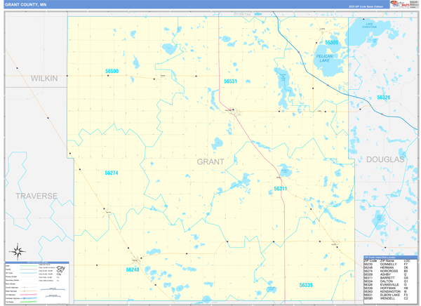 Grant County, MN Wall Map Basic Style