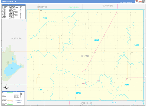 Grant County, OK Wall Map Basic Style