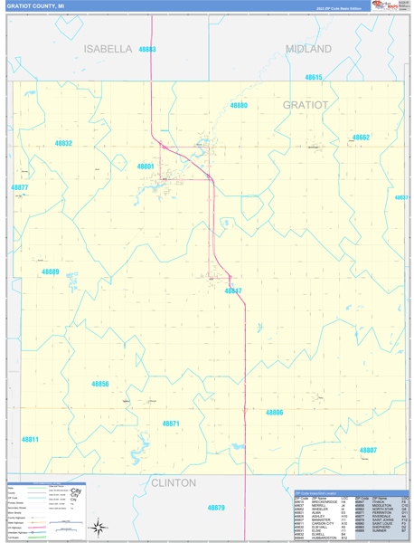 Gratiot County, MI Carrier Route Wall Map