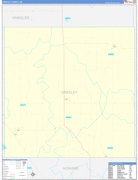 Greeley County, NE Zip Code Wall Map