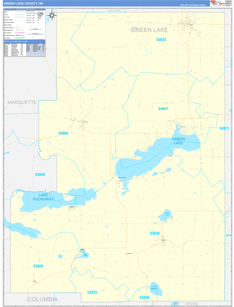 Green Lake County, WI Zip Code Wall Map Basic Style by MarketMAPS ...