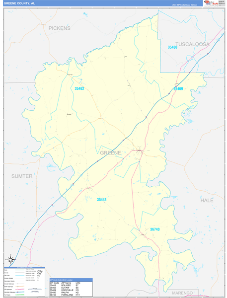 Greene County, AL Zip Code Wall Map