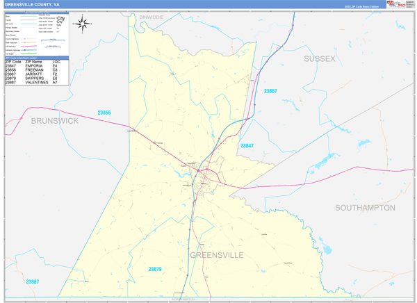 Greensville County Wall Map Basic Style