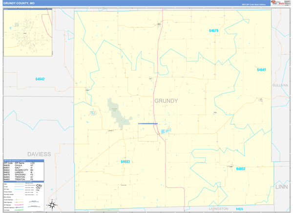 Grundy County Wall Map Basic Style