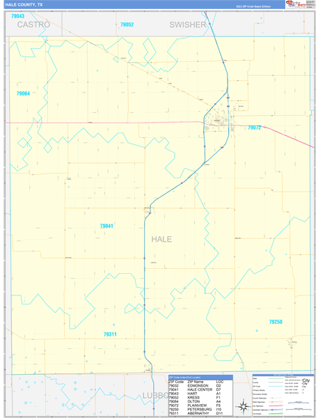 Hale County Wall Map Basic Style