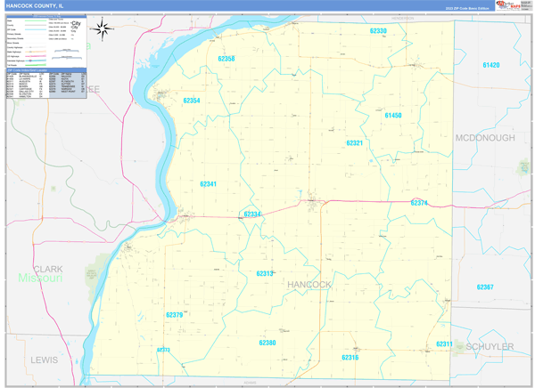 Hancock County Wall Map Basic Style