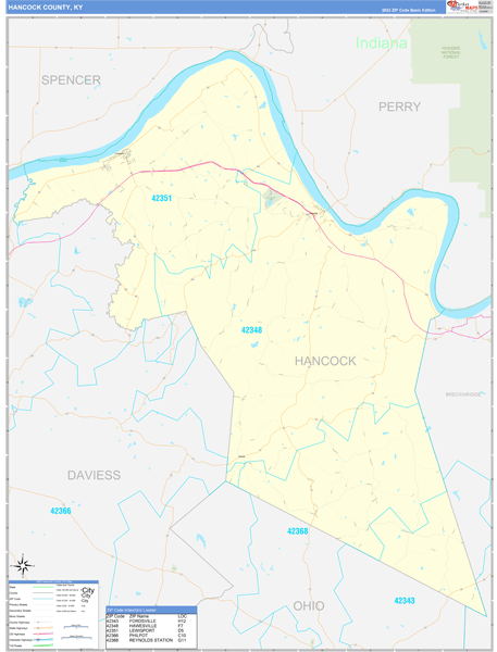 Hancock County, KY Zip Code Wall Map