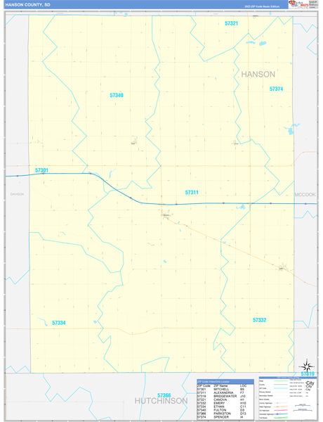 Hanson County Wall Map Basic Style
