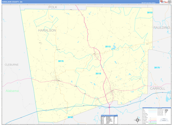 Haralson County, GA Zip Code Wall Map