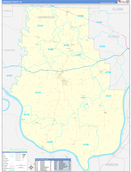 Harrison County, IN Wall Map Basic Style